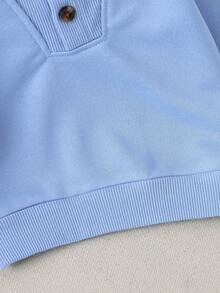 SHEIN Playful Pals 2 件套男婴幼儿 Polo 领休闲针织拉链上衣和配套松紧腰裤套装，蓝色，适合春、秋、冬，6 个月至 3 岁 - 藍色 - 查看 6