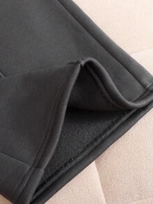 少女秋冬季保暖休闲时尚校园街头风运动卫衣外套，饰有涂鸦和爱心印花，拉链针织拼接短款连帽衫，搭配同款宽松直筒运动裤，两件套，深灰色返校套装 - 深灰色 - 查看 7