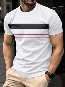 Manfinity Homme Men's Casual Contrast Color Round Neck Short Sleeve Polo Shirt Graphic - Multicolor - View 1