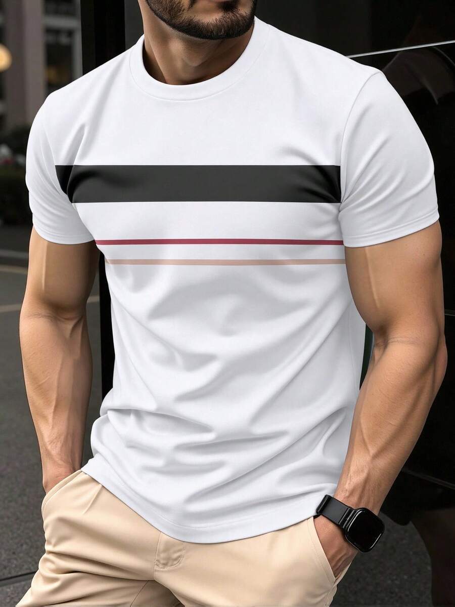Manfinity Homme Men's Casual Contrast Color Round Neck Short Sleeve Polo Shirt Graphic - Multicolor - View 1