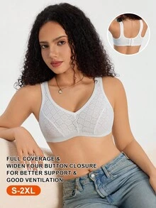 DesireSculpt 1 件女士简约纯色无钢圈文胸 - 白色 - 查看 1