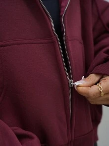 SAYEHFBABY Double Zip Through Hoodie Casual, Airport Back To School Fall Autumn - Burgundy - View 3
