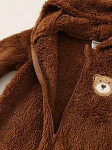 SHEIN Newborn Baby Unisex Cute Brown Cartoon Bear Hooded Jumpsuit, Autumn/Winter Baby Clothes - Multicolor - View 6
