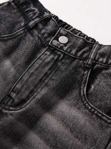 Jeans à jambes larges déchirés style Y2K pour préadolescentes, tissu doux et confortable, convient pour le port quotidien, l'école et les déplacements, disponible en couleur jean noir, printemps/été/automne/hiver