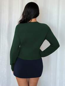 Elyressa Women's Fashion Casual Minimalist Asymmetric Button Knit Cardigan, Sophisticated Design Sweater Top - Dark Green - View 2