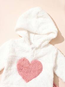 SHEIN Bộ 2 món/Bộ đồ liền thân thêu hình trái tim ấm áp cho bé gái sơ sinh, áo nỉ có mũ trùm đầu và quần dài cho mùa thu/đông - Nhiều màu - Xem 4