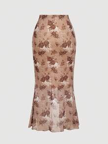 SHEIN MOD 棕色扎染花卉印花背心鱼尾裙两件套，舞会套装，邮轮女装，衣服，90年代服装，秋季套装，韩式时尚，伴娘套装，晚装，生日女装，返校节，荷叶边套装，文艺复兴 - 彩色 - 查看 8