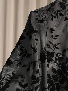 Elaquor Váy lưới và hoa nhung thanh lịch cỡ lớn, thích hợp để đi làm - màu đen - Xem 6