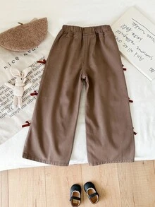 LMoss Kids Röda och vida jeans med rosett för unga flickor - Kaki - Visa 3