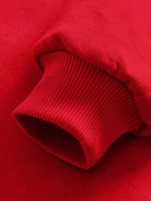 年轻女孩休闲圆领厚长袖运动衫，适合秋冬季 - 紅色 - 查看 5