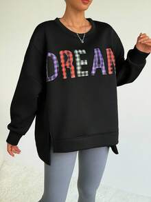 Dewbera 女式休闲印花圆领长袖运动衫 - 黑色 - 查看 4