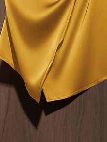 GlowEve Blusa sin mangas con cuello, pliegues y lazo delantero para mujer - Amarillo - Ver 4