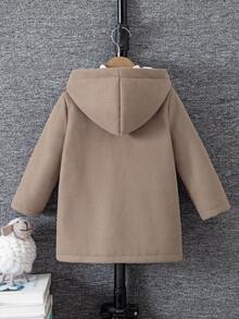 Sparklyn 男童休闲加厚仿毛皮内衬连帽中长款外套，适合各种休闲场合 - 棕色 - 查看 2