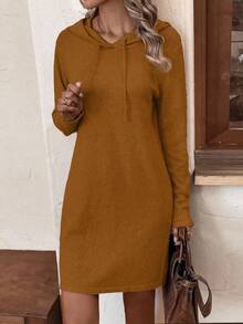 EMERY ROSE Váy len dài tay có mũ trùm đầu màu trơn thường ngày dành cho nữ - màu nâu - Xem 6