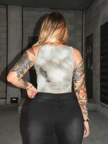 Arliah Tie-Dye Eyes Letter Print Tank Top, School - Multicolor - View 2