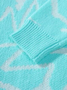 Manfinity Hypemode Men's Contrast Color Pattern Crew Neck Long Sleeve Knit Sweater, Fall/Winter - Teal Blue - View 5
