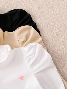 SHEIN Kaos Lengan Mengembang Motif Hati Kasual untuk Anak Perempuan, Musim Gugur - MultiWarna - View 5