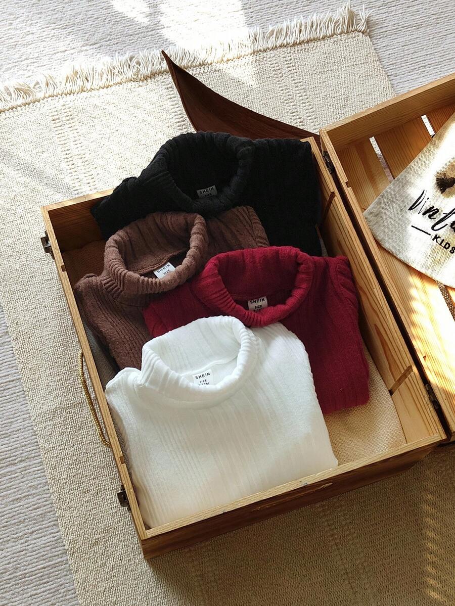 Vintaside Kids 4 peças de camisetas de manga comprida com gola alta e nervuras de cor sólida para meninos, casuais e versáteis para casa, atividades ao ar livre, roupas de férias, outono/inverno - Multicolorido - Ver 1