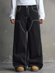 AXEPEAK Men's Washed Loose Casual Pants, And Stylish - Black - View 4