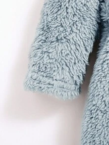 SHEIN Baby Boy Cartoon Embroidery 3D Ear Design Hooded Belted Teddy Sleep Robe - Blue - View 6