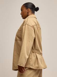 MUSERA Plus Size Washed Button Through Denim Jacket , Winter, Everyday, Cute, Casual, Cosy - Yellow - View 3