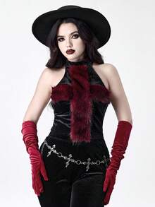 ROMWE Áo nhung lông thú kiểu Gothic cổ điển hình thánh giá - màu đen - Xem 7