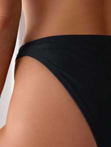 Swim Basics Women Summer Beach Solid Color Simple Bikini Bottom - Black - View 5