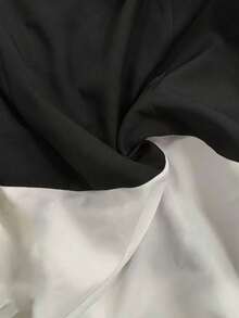 SHEIN Elenzya 女士优雅领口 V 领褶皱纽扣不对称下摆黑白撞色长袖衬衫，适合女性聚会、日常生活、通勤、工作、办公室、秋冬季 - 黑與白 - 查看 7