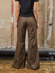 COUREZ 低腰长款修身喇叭裤/Y2K 秋季女装街头服饰外出装度假装女士优雅 - 軍綠色 - 查看 3