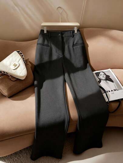 Franclia 大码女式优雅花卉印花保暖内衬直筒口袋裤