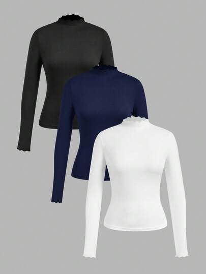 SHEIN EZwear 3pcs/Set Casual Minimalist Long Sleeve Tight Fit T-Shirts, Autumn/Winter