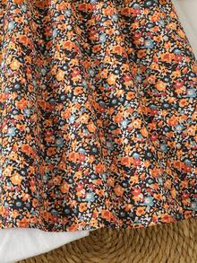 SHEIN Teen Girls Casual Woven Long Sleeve Shirt Top And Ditsy Floral Slip Dress 2-Piece Set/Christmas,Holiday/Family Day/Happy New Year