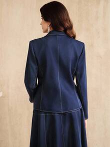 Anewsta Women's Elegant Casual Blazer Jacket - Blue - View 2