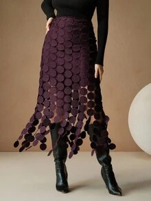 Anewsta Laser Cut Multi Circle Double Layered Skirt - Violet Purple - View 4