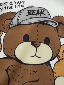 SHEIN Boys' Casual Cartoon Bear Pattern Loose Comfortable Everyday Knit Long Sleeve Sweatshirt