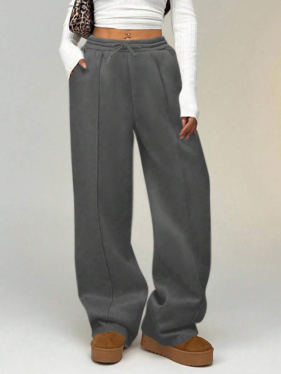 SHEIN Tween Girls' All-Match Loose Leg Sweatpants, Casual & Fashionable For Everyday Wear - Dark Grey - View 1