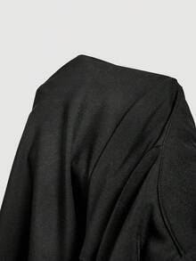 SHEIN MOD Blusa elegante da donna con colletto alto, maniche a volant e pizzo a contrasto, vestibilità slim, autunnale - nero - Visualizzare 5