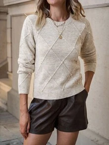 Solivie Autumn  Women's Casual Pullover Sweater, Autumn/Winter Winter Clothes For Women Apricot Sweater Contains Wool Pearl Sweater Apricot Pullover Autumn Base Outer Wear