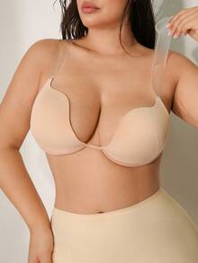 NudeFit Plus Size Women Comfortable Seamless High Support Transparent Strap Bra, Lift