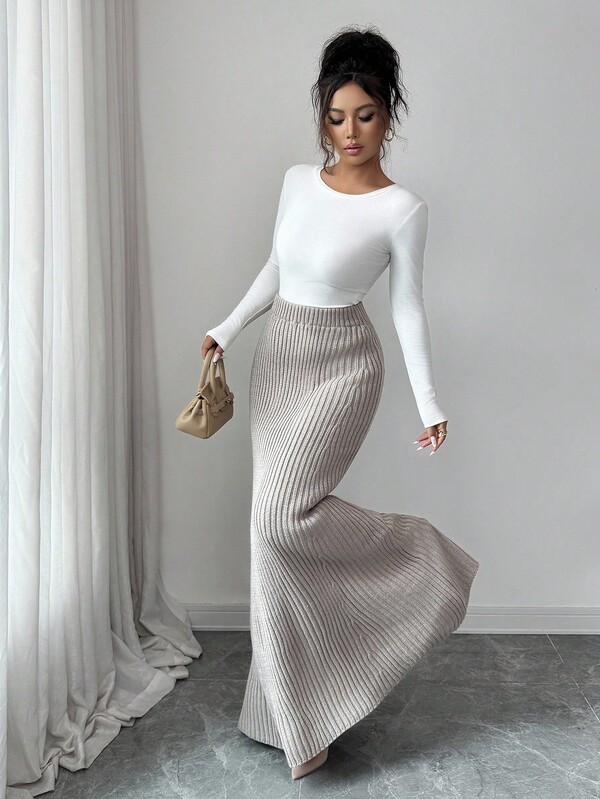 SHEIN Elenzya Women's Autumn/Winter Casual Vintage Inspired Skirt, Versatile And Elegant For Outings, Work, School, Office, Business Casual