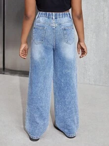 Sparklyn 女孩百搭休闲百搭宽松直筒水洗牛仔裤，适合一年四季