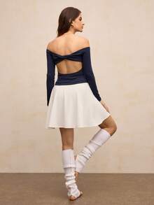 Activina Off Shoulder Twist Back Sleeveless Sports T-Shirt - Navy Blue - View 3