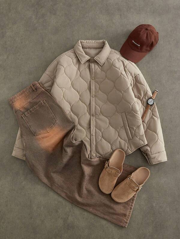 EASEVO Plus Size Men's Fashionable Textured Padded Coat, Autumn/Winter