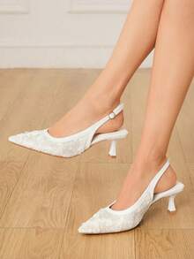 CUCCOO HITCHD 1 Đôi giày cao gót hở mũi ren trắng, phong cách cô dâu và kỳ nghỉ dành cho nữ - trắng - Xem 2