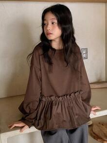 DAZY 青少年女孩日常休闲T恤，秋季 - 棕色 - 查看 1