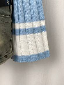 Flirla Suéter ajustado con cuello alto, mangas acampanadas y patrón de rayas de contraste, para uso casual y de oficina, otoño/invierno - Azul y blanco - Ver 4