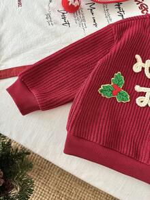 LMoss Kids LMoss 女婴字母圆领休闲圣诞卫衣，秋冬季，节日婴儿服装，婴儿圣诞卫衣，舒适的秋冬款式，圣诞节，冬季，圣诞毛衣 - 紅色 - 查看 7