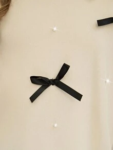 SHEIN 女童休闲宽松大领针织运动衫，带 3D 蝴蝶结装饰和珍珠 - 杏色 - 查看 6