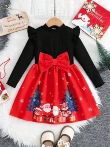 SHEIN 针织圆领少女仿珍珠串珠灯笼袖连衣裙，珍珠点缀泡泡袖连衣裙，适合圣诞节和日常穿着。 - 酒紅色 - 查看 2