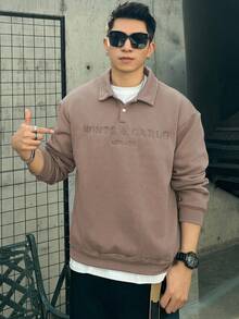 DAZY 1pc Men Brown Letter Embroidery Sweatshirt, Autumn - Brown - View 5
